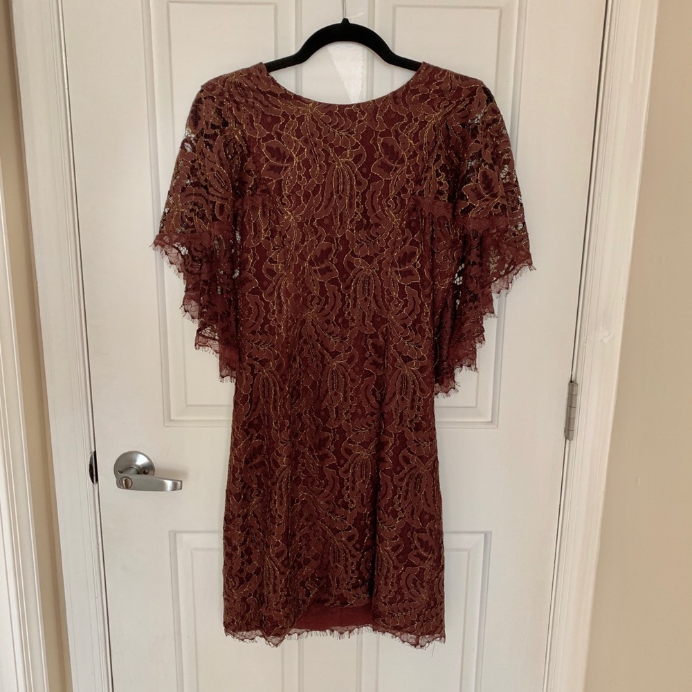 Gold & Red Lace Dress The Population Dress - Picture 3 of 7